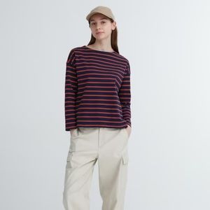 Uniqlo striped long sleeve boat neck shirt
